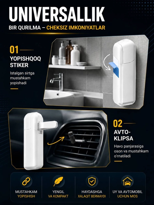 Avtomobil havo spreyi, elektr aromali diffuzer, simsiz 6ta hidli, Ultrasonic