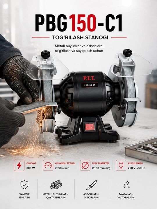 P.I.T PBG150-C1 300W точильный станок для заточки металла и инструментов
