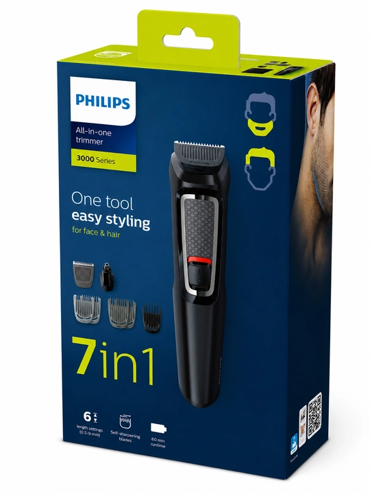 Philips MG3720 professional soqol va burun tuki oladigan trimmer, erkaklar uchun 7 tasi1da