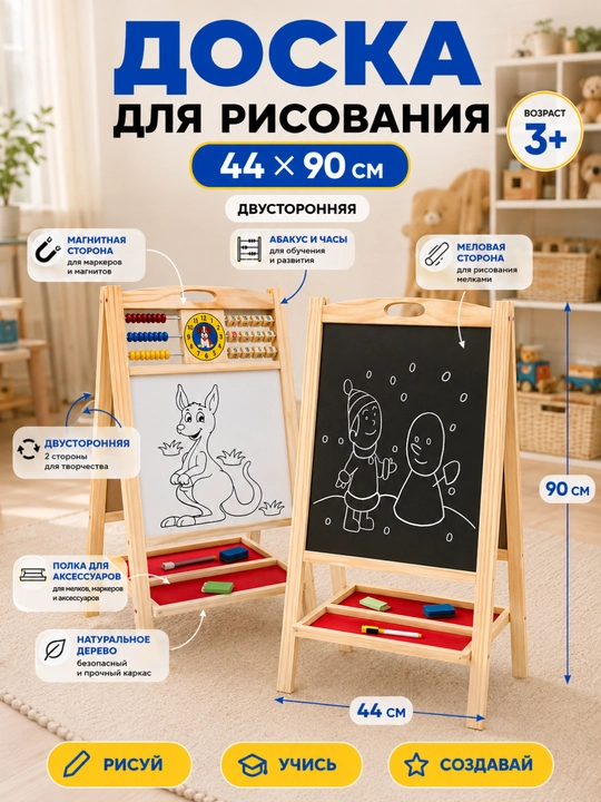 Детский двухсторонний мольберт – доска для рисования маркером и мелом