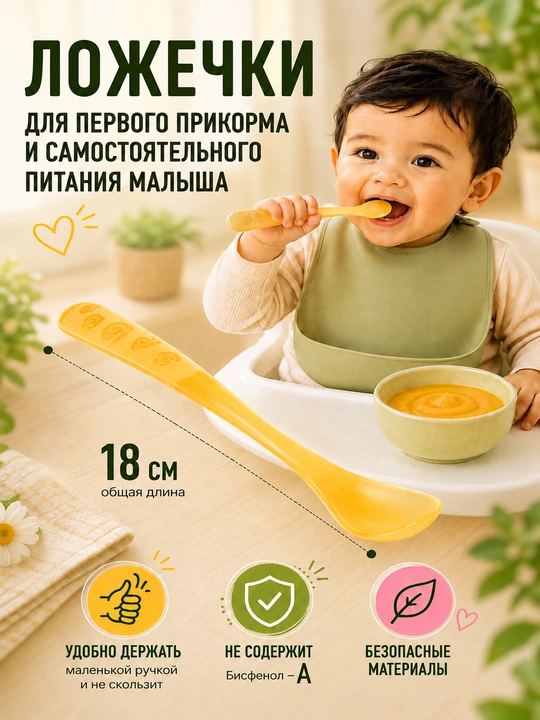 Bolalar uchun Nûby qoshiqchalar, prikorm va ovqatlantirish uchun nabor, 3 dona, 6+ oy