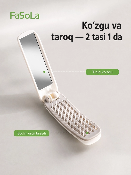 FaSoLa yig‘ma soch tarog‘i va ko‘zgu, o‘z-o‘zini tozalovchi, ixcham, sayohat uchun qulay