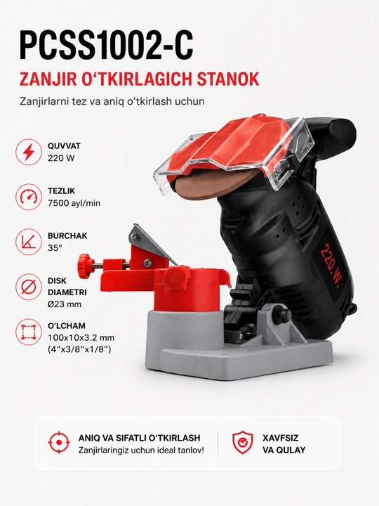 P.I.T. PCSS1002-C zanjir o‘tkirlagich, elektr charxlagich, 220 Vt, 7500 ayl/min - 