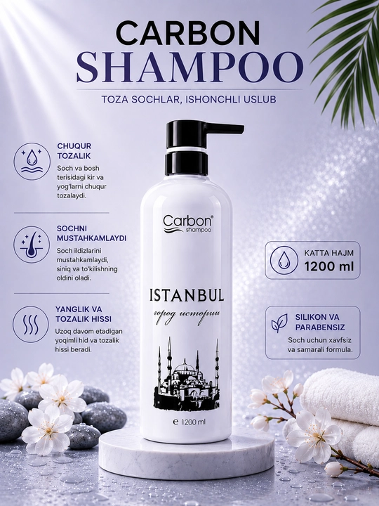 Soch uchun shampun Carbon 1200 ml, yumshatuvchi shampun - 