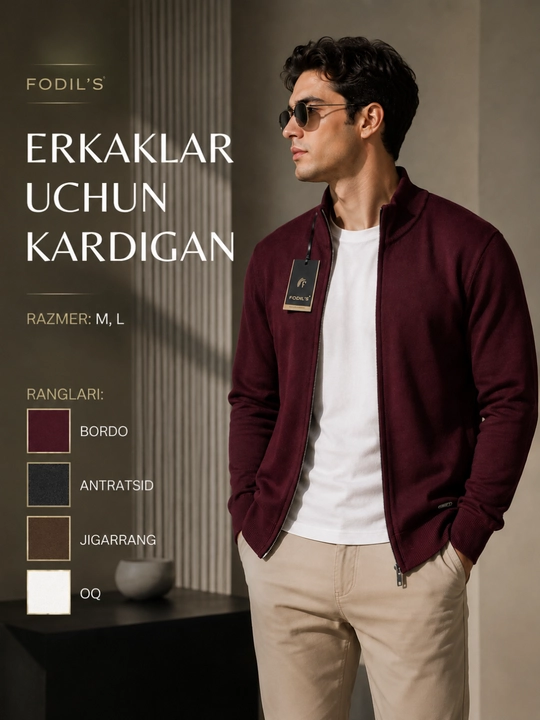 Kardigan erkaklar uchun, zamokli jemper, sviter uzun zamokli - 