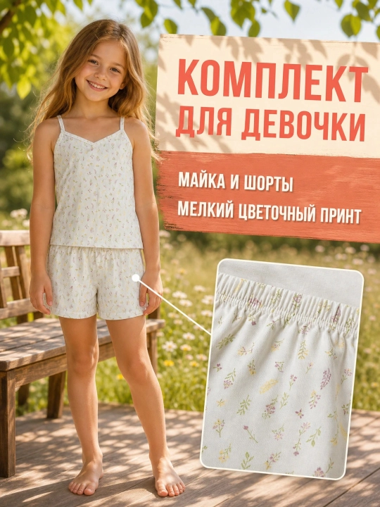 Одежда для девоxек, комплект двойка для девочек, майка и трусики, детская одежда, в садик - 