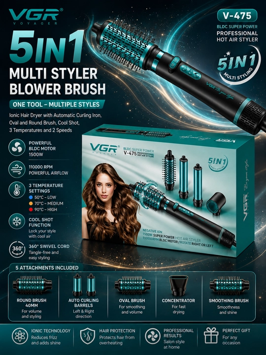 Ayollar uchun professional soch quritish feni 5in1, VGR, V-487, V-475