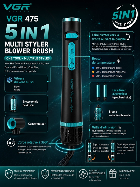 Ayollar uchun professional soch quritish feni 5in1, VGR, V-487, V-475