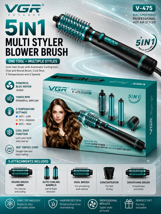 Ayollar uchun professional soch quritish feni 5in1, VGR, V-487, V-475