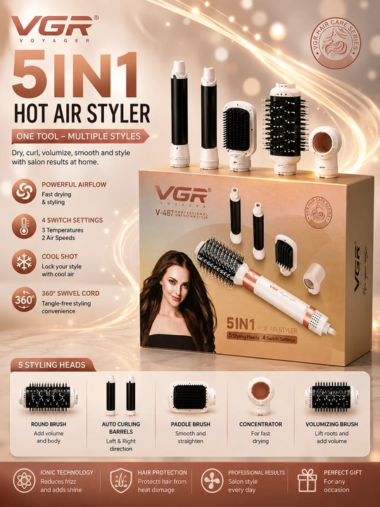 Ayollar uchun professional soch quritish feni 5in1, VGR, V-487, V-475