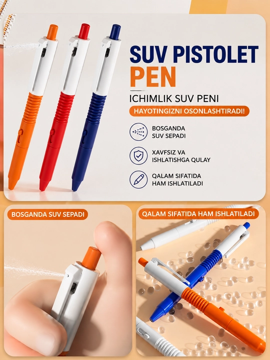 Suv sepadigan ruchka Spray Pen, yozish va suv purkash uchun 3 dona