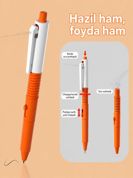 Suv sepadigan ruchka Spray Pen, yozish va suv purkash uchun 3 dona