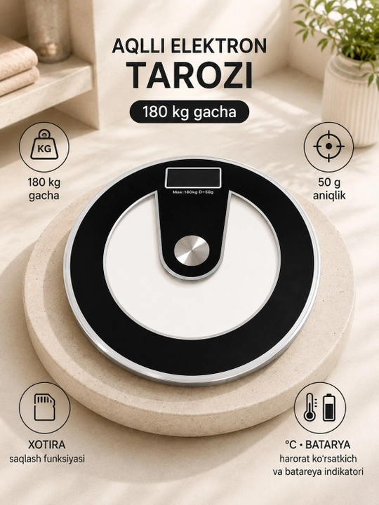 Aqilli elektron pol tana tarozi 180kg vazin o'lchagich fitnes uy uchun  LCD displey
