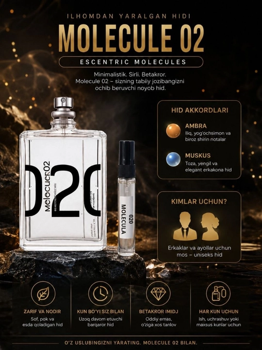 Atirlar erkaklar va ayollar uchun Molecule 020 atir - 
