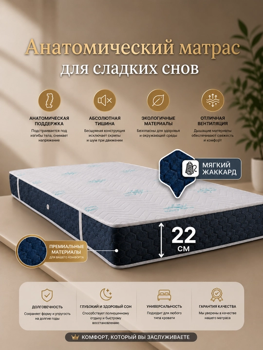 Anatomik matras 22 santimetr, nezavism prujinali - 