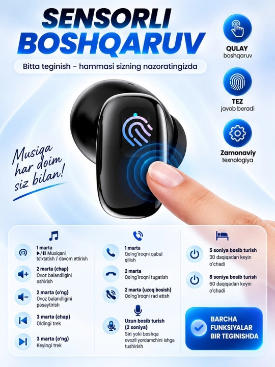Raqamli displeyli simsiz Bluetooth quloqchin, matoli premium g‘ilof, 6 rang