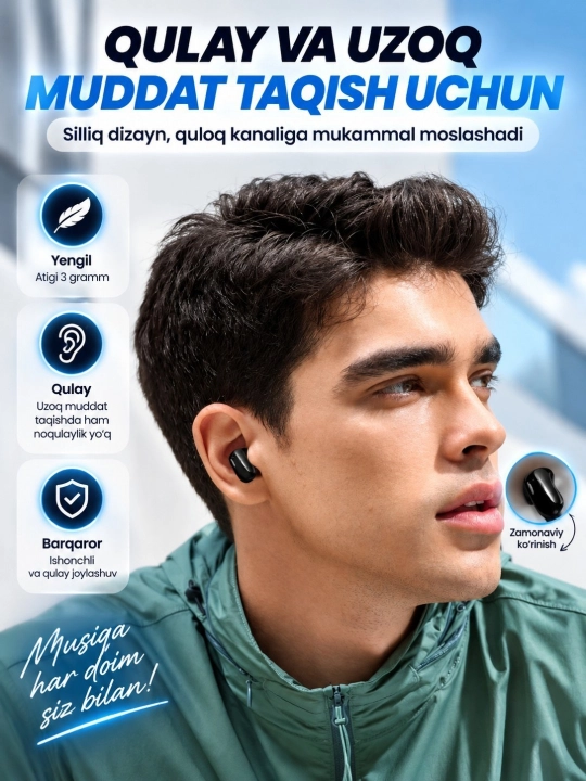 Raqamli displeyli simsiz Bluetooth quloqchin, matoli premium g‘ilof, 6 rang
