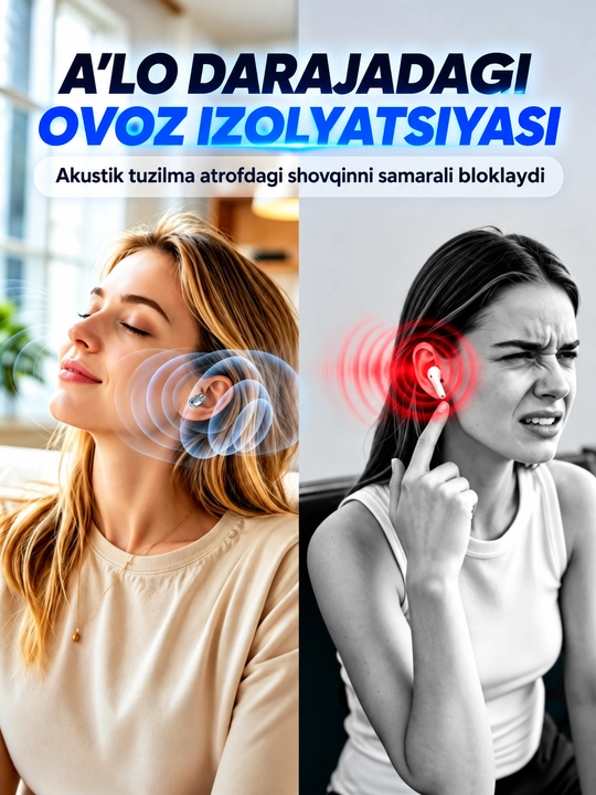 Raqamli displeyli simsiz Bluetooth quloqchin, matoli premium g‘ilof, 6 rang