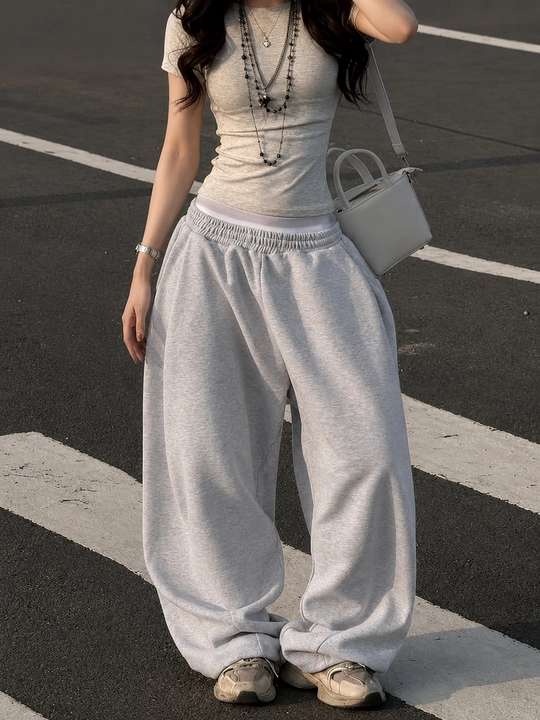 Женские широкие спортивные брюки oversize, свободные palazzo штаны для повседневной носки - 