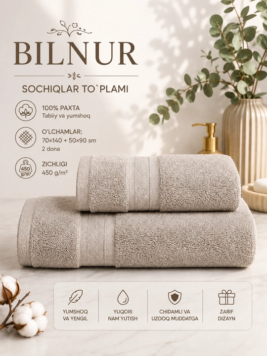 Yuz va hammom sochiqlari to'plami maxorli, banyo sochiq nabor