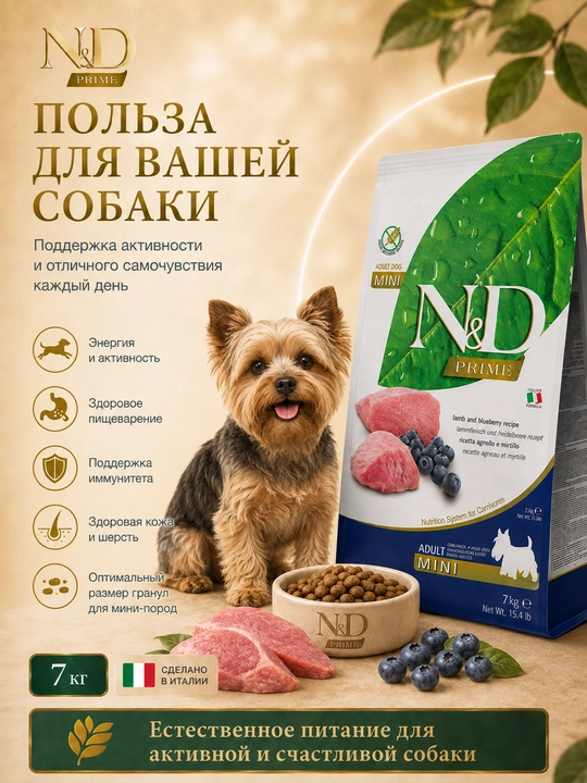 Farmina ND Primeitlar сухой корм для собак мини пород ягненок с черникой 7 кг