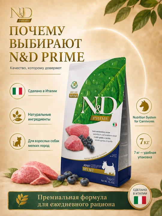 Farmina ND Primeitlar сухой корм для собак мини пород ягненок с черникой 7 кг
