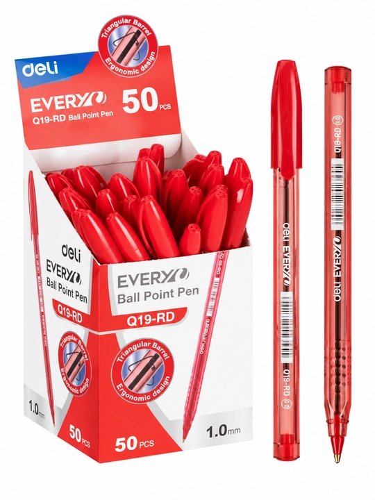 Ruchka Deli EQ19-RD, 1,0 mm sharikli (qizil siyoh) 50 dona - 