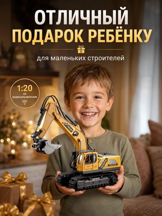 Ekskavator radio pult orqali boshqariladigan, ovozli, 1:20 masshtabli