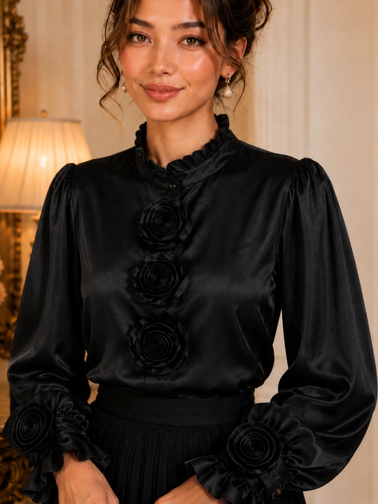 Ayollar bluzkasi, chiroyli gulli kofta, nafis bichim, standart o‘lcham