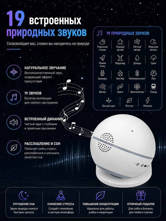 Yulduzli osmon proyektori, 360° aylanish, yorqinlikni sozlash, taymer