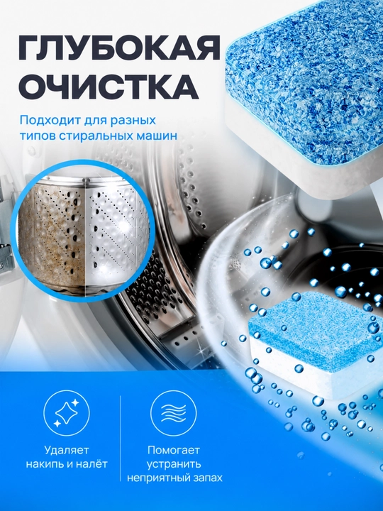 Таблетки для очистки барабана стиральной машины от грязи, накипи и запаха, 12–36 штук