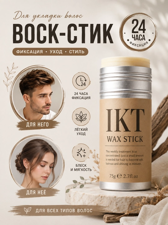 Воск-стик IKT 24 часа стойкой фиксации и блеска для идеальной укладки, для него и нее - 