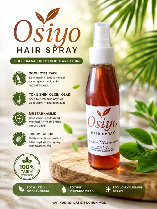 OSIYO HAIR SPRAY, sochlaringiz uchun tabiiy parvarish - 