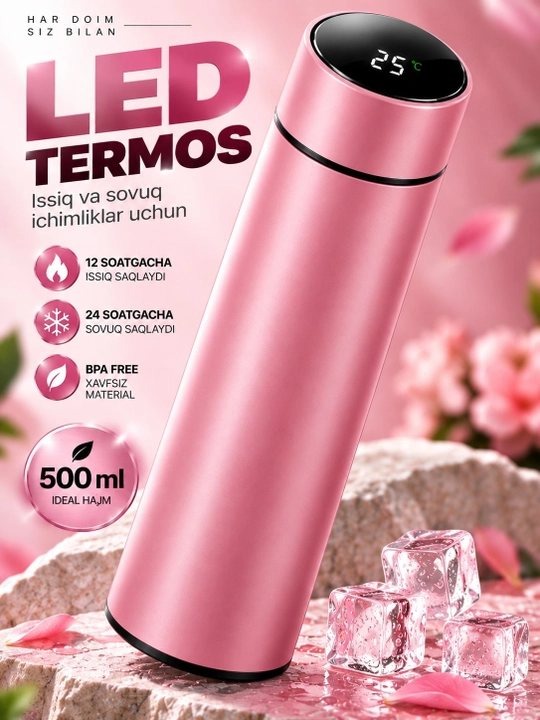Термос с датчиком температуры и дисплеем для воды и напитков - 