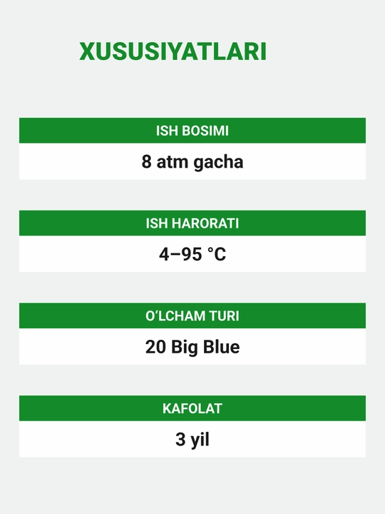 Zanglamaydigan po‘latdan tayyorlangan Geyser Premier 20BB 1" magistral filtr korpusi