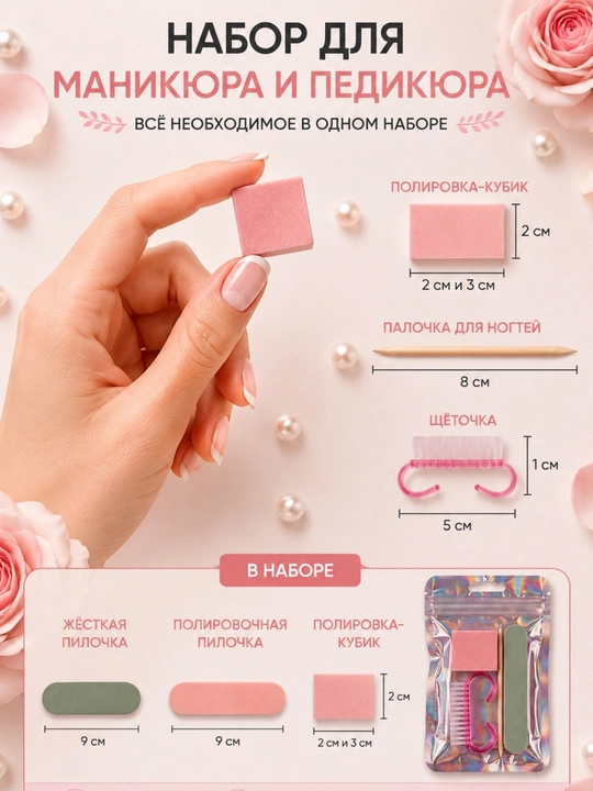 Набор пилочек для маникюра и педикюра, 5 предметов 100/180 ГРИТ - 