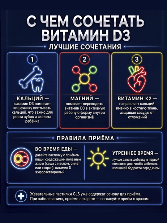 GLS Витамин D3 600 МЕ для детей, жевательные пастилки, вишня, клубника, лимон, 30 шт