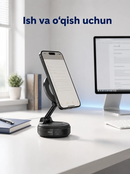 Vakuumli magnitli telefon tutqichi, 360° aylanadigan, yig‘iladigan pastavka pastafka
