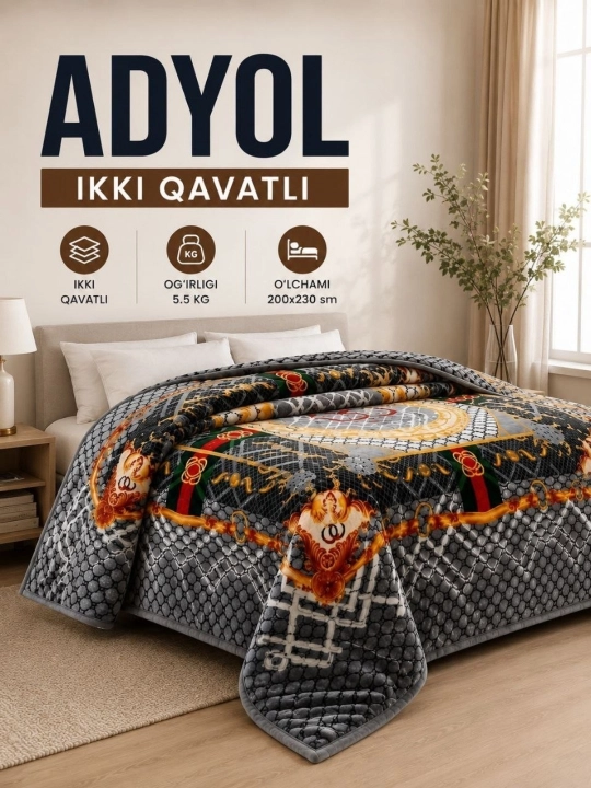 2 kishilik adyol 200×230 sm, yumshoq, issiq, qalin, 5,5 kg — yotoq uchun ko‘rpa - 
