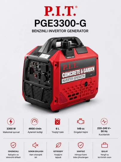 Бензиновый инверторный генератор P.I.T. PGE3300-G 3300 Вт, 6 л, 149 см³, 220 В