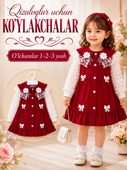 1-3 yoshli qizlar uchun kuzgi ko‘ylak - havo o‘tkazuvchan bolalar kiyimi - 