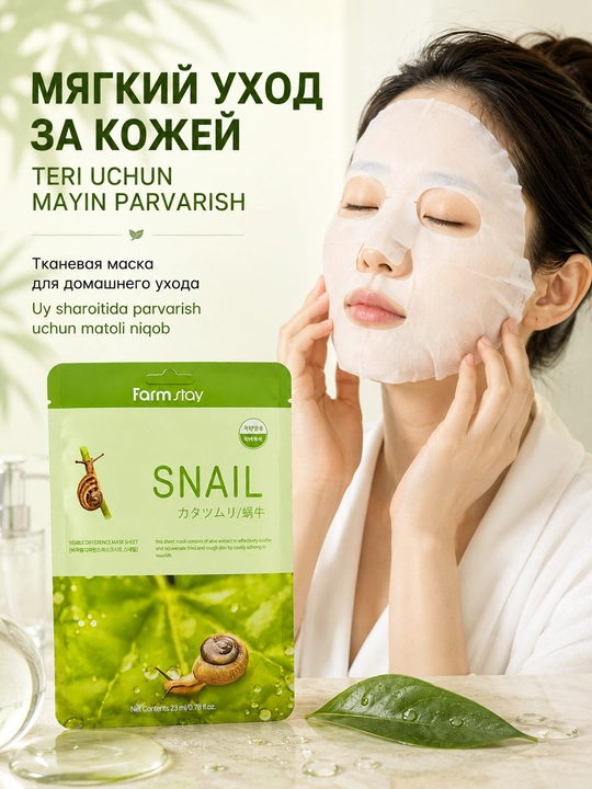 Тканевая маска для лица Farmstay Snail с муцином улитки, увлажняющая, 23 мл