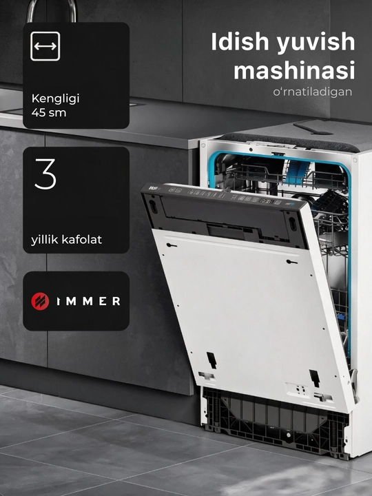 IMMER DW4501BI idish yuvish mashinasi, uy va oshxona uchun idish yuvish moslamasi, 45 sm - 