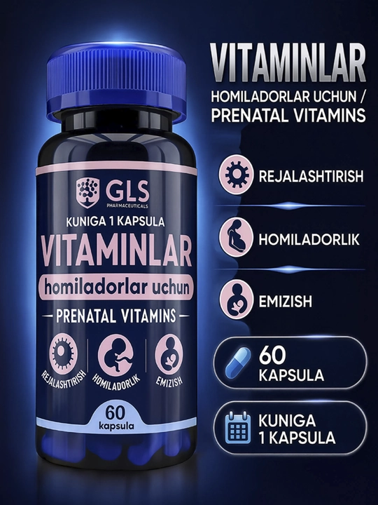 GLS Витамины для беременных и кормящих женщин, комплекс витаминов и минералов, 60 капсул