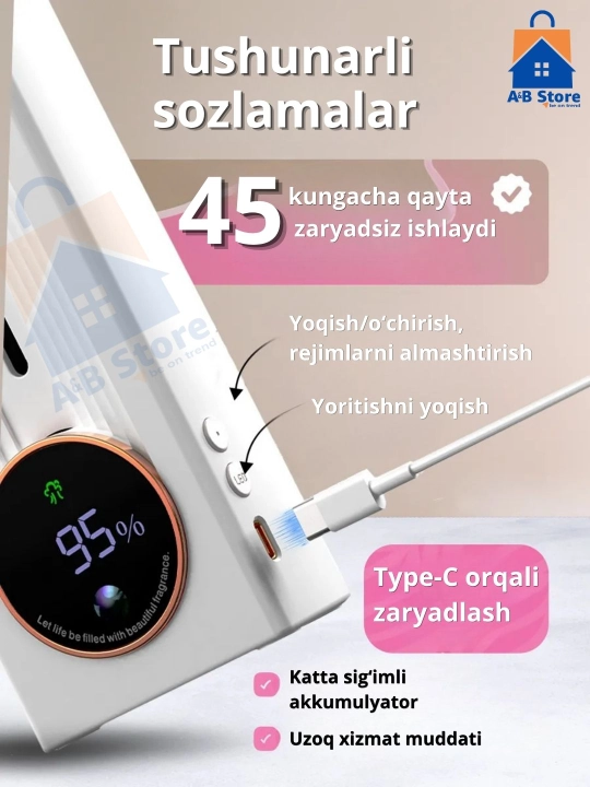 Uy uchun avtomatik havo tozalagich, uy uchun xushbo‘ylantirgich, harakat sensori bilan