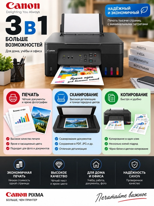 Цветной принтер, 3 в 1, Wi-Fi Canon PIXMA G3430, сканер, копия и печать, МФУ