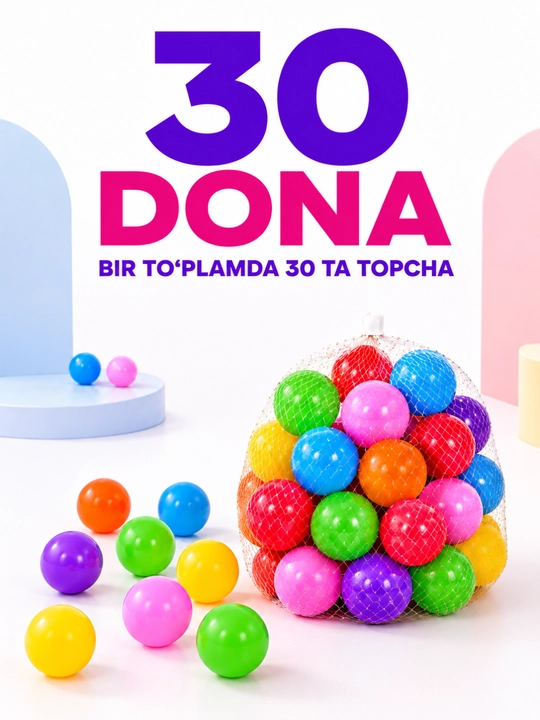 7 sm rangli toplar bolalar o‘yin sharlari –  koptok , 10, 20, 30, 40, 50, 100 dona