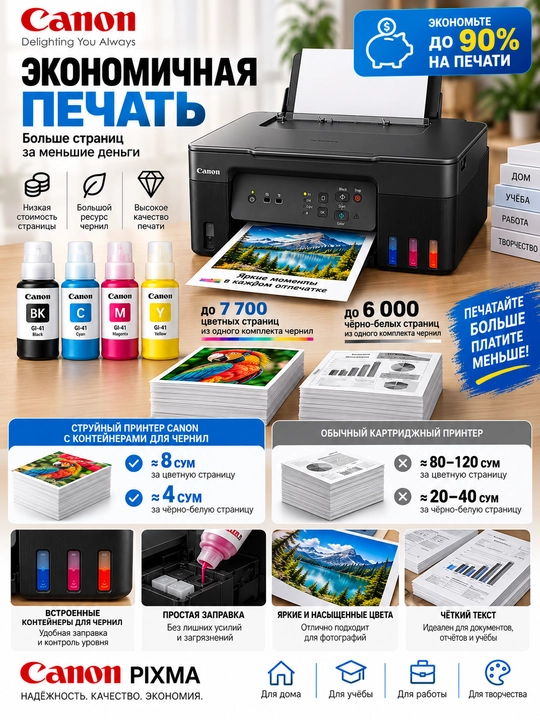 Цветной принтер, 3 в 1, Wi-Fi Canon PIXMA G3430, сканер, копия и печать, МФУ