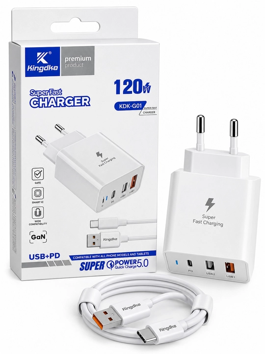 Kingdko KDK-G01 120W tez zaryadlovchi adapter, USB-C va USB portlar - 
