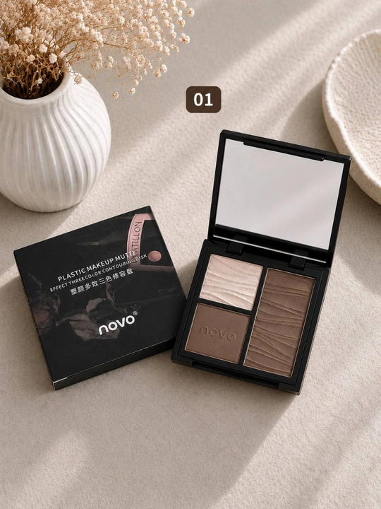 NOVO 3 rangli yuz va ko‘z paletkasi, ten, kontur, bronzer va  Deep Coffee makeup - 